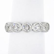 NEW Platinum 1.36 ctw Round Bezel Large Diamond Five 5 Stone Wedding Band Ring