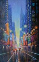 M. BRAVER **TIME SQUARE ** SIGNED ORIGINAL ACRYLIC