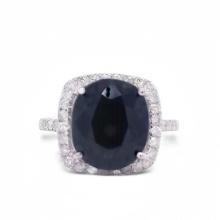 10.26 ctw Dark Blue Sapphire and 0.72 ctw Diamond 14K White Gold Ring