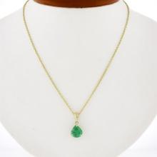 NEW 18k Gold 2.14 ctw GIA Wide Pear Teardrop Emerald Solitaire Pendant & 14k Cha