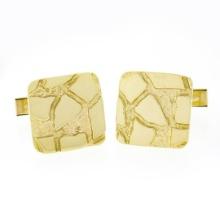 Mens Solid 14k Yellow Gold Nugget Textured & Polished Crackled Square Cuff Links