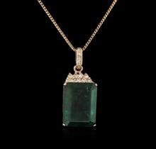 14KT Rose Gold 18.78 ctw Emerald and Diamond Pendant With Chain