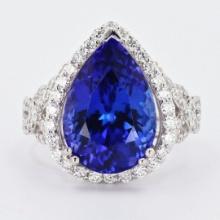 8.71 ctw Tanzanite and 1.10 ctw Diamond Platinum Ring