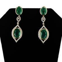 17.44 ctw Emerald and 1.55 ctw Diamond 18K Yellow Gold Dangle Earrings