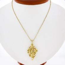 14k Yellow Gold 0.25 ctw Diamond Freeform Nugget Pendant w/ 18" Box Chain Neckla