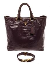 Prada Cacao Brown Patent Leather Tote Bag