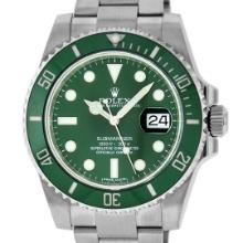 Rolex Mens Stainless Steel Green Dial Oyster Band 40mm "Hulk" Submariner Wristwa