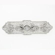 Antique Art Deco 14k White Gold 0.35 ctw Diamond Open Filigree Wide Bar Pin Broo