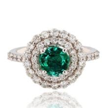 0.94 ctw Emerald and 1.16 ctw Diamond 14K White Gold Ring