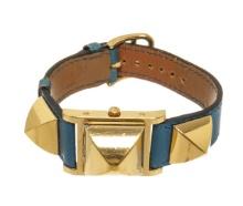 Hermes Blue gold-Plated and Leather Medor Quartz 20mm Watch