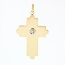 Vintage 14k Yellow Gold Wide Polished 0.15 ctw Bezel Diamond Cross Charm Pendant