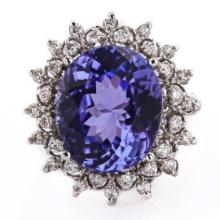 12.47 ctw Tanzanite and 0.59 ctw Diamond 14K White Gold Ring