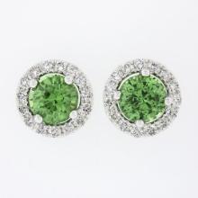 NEW 18k White Gold 2.55 ctw Round Brilliant Tsavorite Stud Earrings & Diamond Ha