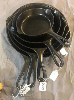 Set of 5 Griswold Big Block Logo Cast Iron Skillets, #3,5,6,7, and 8 selling times the money