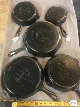 Set of 5 Griswold Big Block Logo Cast Iron Skillets, #3,5,6,7, and 8 selling times the money