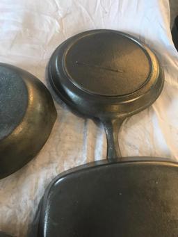 4 Unmarked Cast Iron Skillets