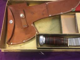 Kit Karson Kit Plumb Scout Axe and Knife in original box, good condition