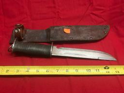 Vintage Knife with stacked leather handle and sheath