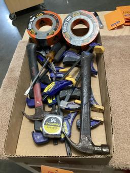 Box Lot, Irwin Quick Grip Clamps, Hammers, Gorilla Tape