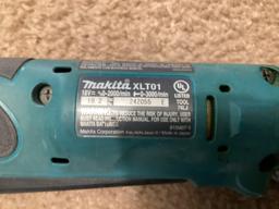 Box Lot, Makita 18 Volt Cordless Tools, 2 Impact Drivers, 2 Angle Drivers, Drill, 5 Batteries, Charg