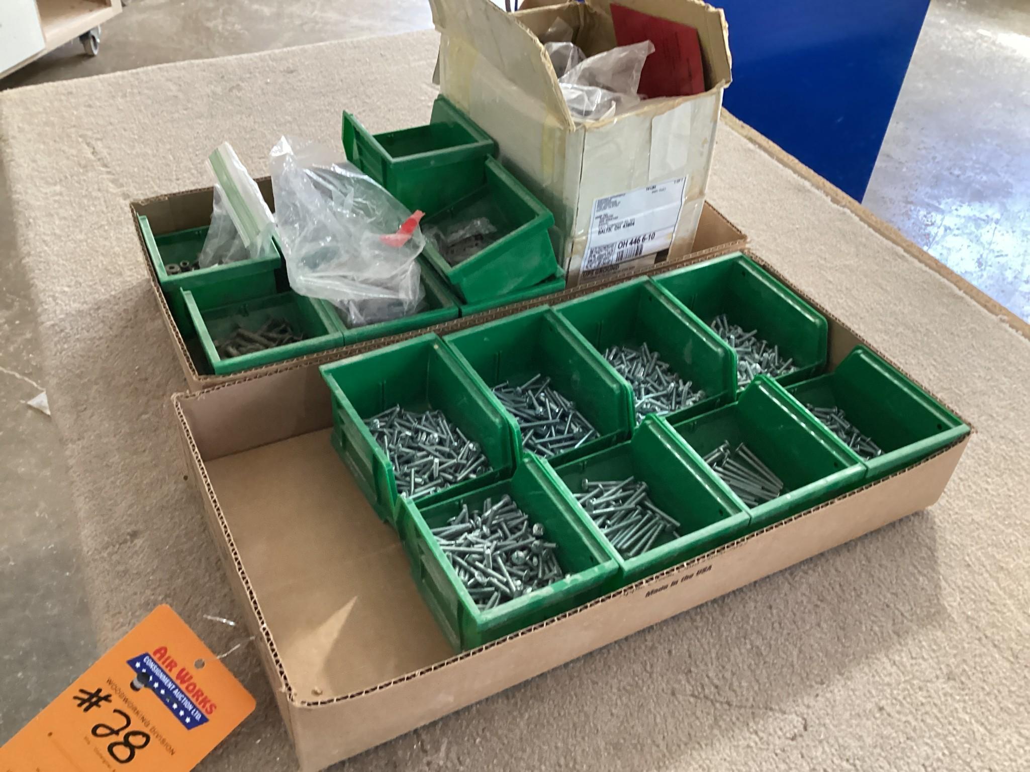 Box Lot, 2 Boxes Small Screw Bins, Drawer Pulls
