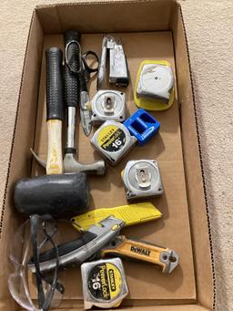 Box Lot, Tape Measures, Utility Knifes, Hammers