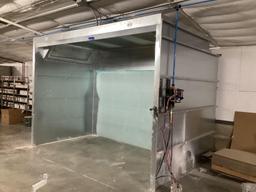 R and S Sheet Metal Spray Booth 149" Wide x 112" Deep x 109" High. Like New, Sells Off Site