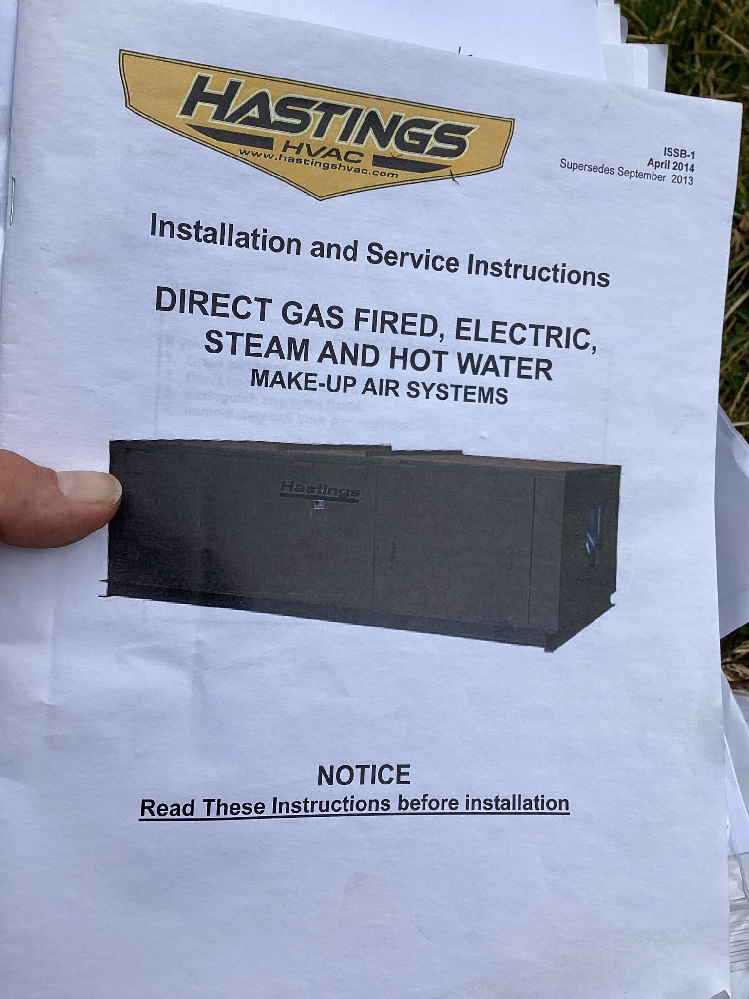 Hastings 32,000 CFM Natural Gas Air Make System. Installed By R and S Sheet Metal, Sells Off Site