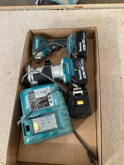 Box Lot, Makita 18 Volt Driver and Router with Charger and 3 Batteries