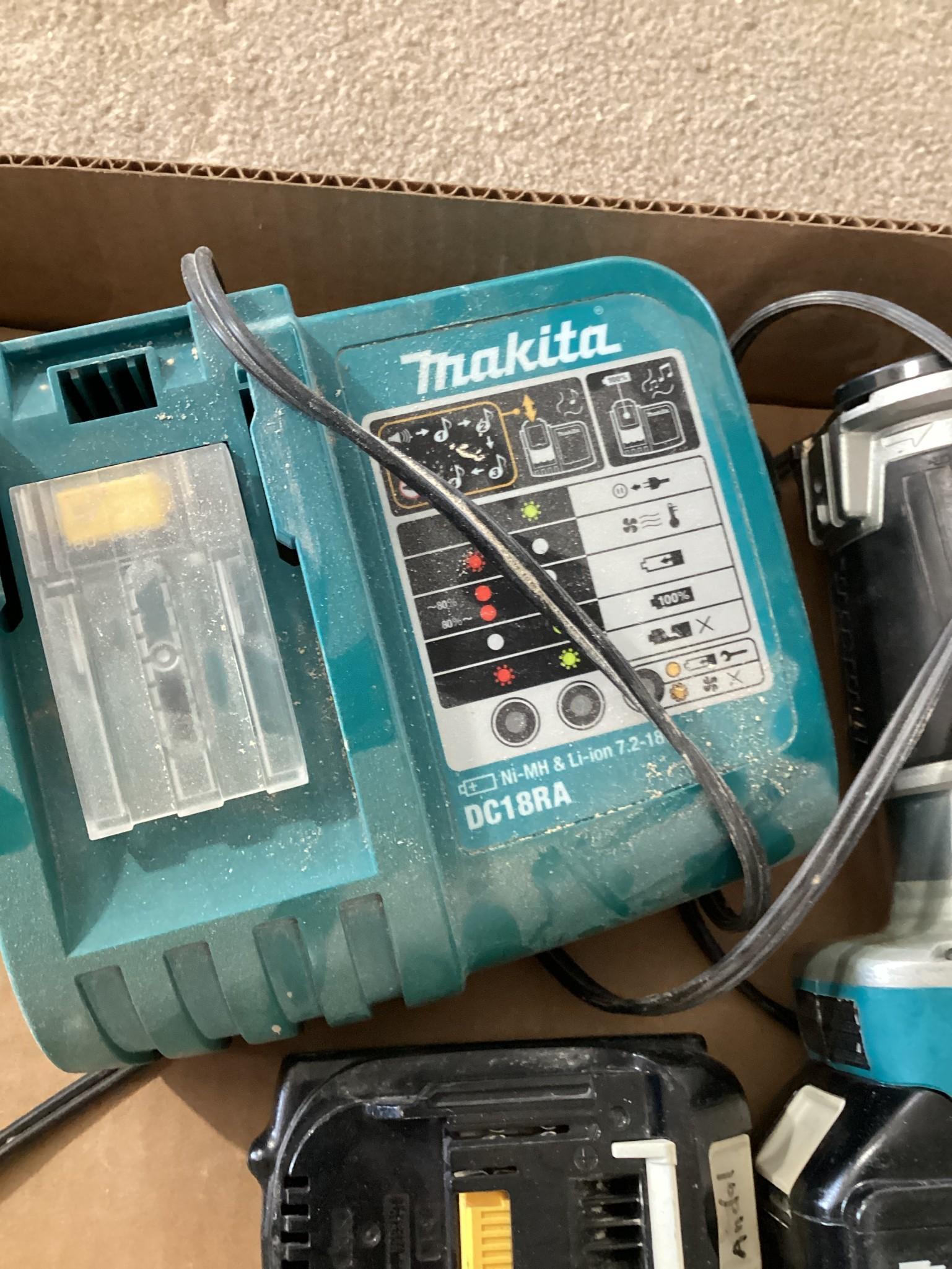 Box Lot, Makita 18 Volt Driver and Router with Charger and 3 Batteries