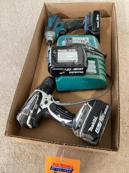 Box Lot, Makita 18 Volt Drill Driver Set with Charger and 3 Batteries