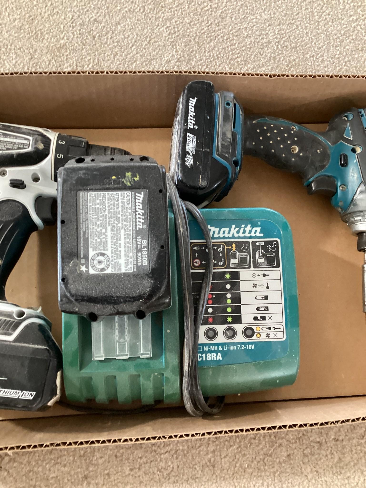 Box Lot, Makita 18 Volt Drill Driver Set with Charger and 3 Batteries