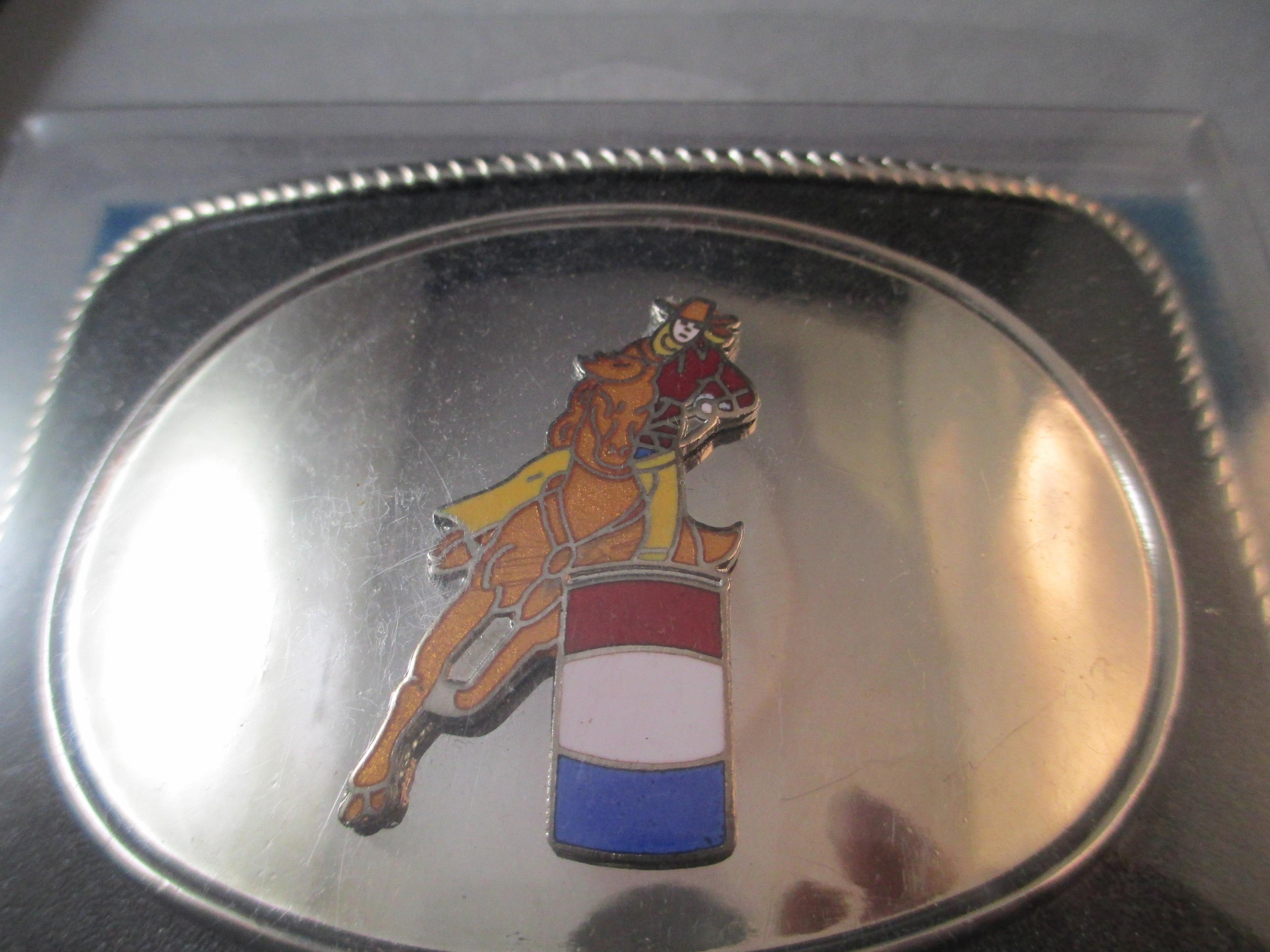 Silver Tone Cowboy Belt Buckle Barrel Racing