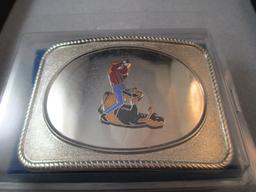 Silver Tone Cowboy Calf Roping Belt Buckle