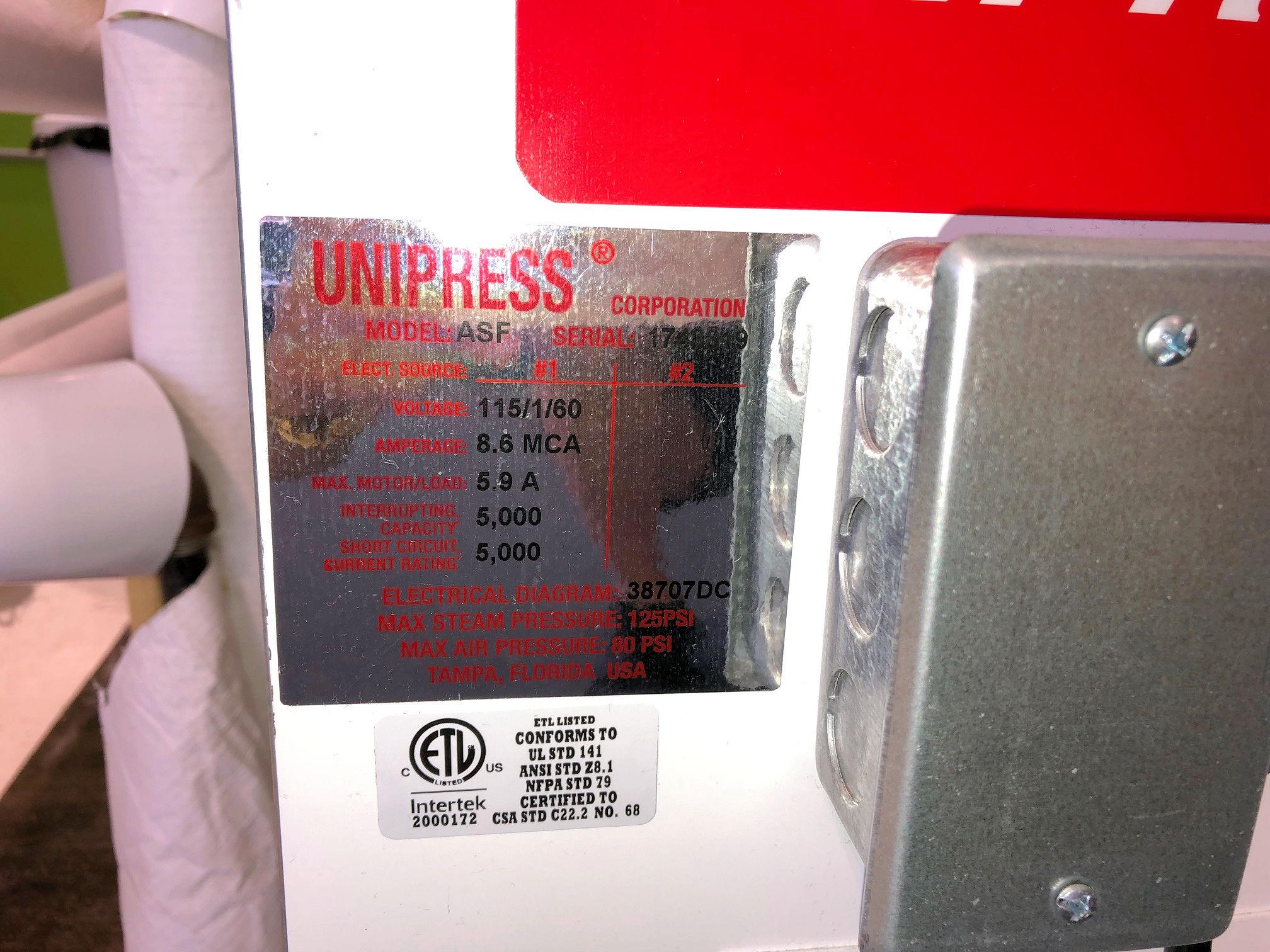 Unipress Form Finisher Model ASF, SN #1743819, Year 2017, Made in the USA