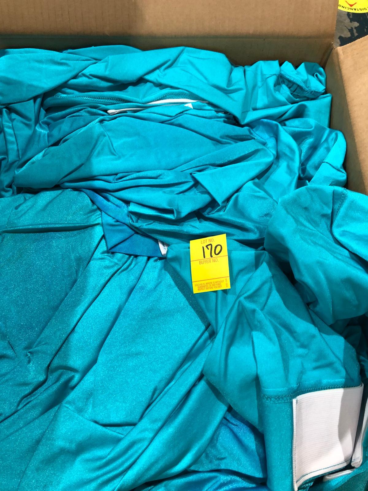 2 BOXES OF 60 TURQUOISE SPANDEX ROUND TABLE COVERS, X $