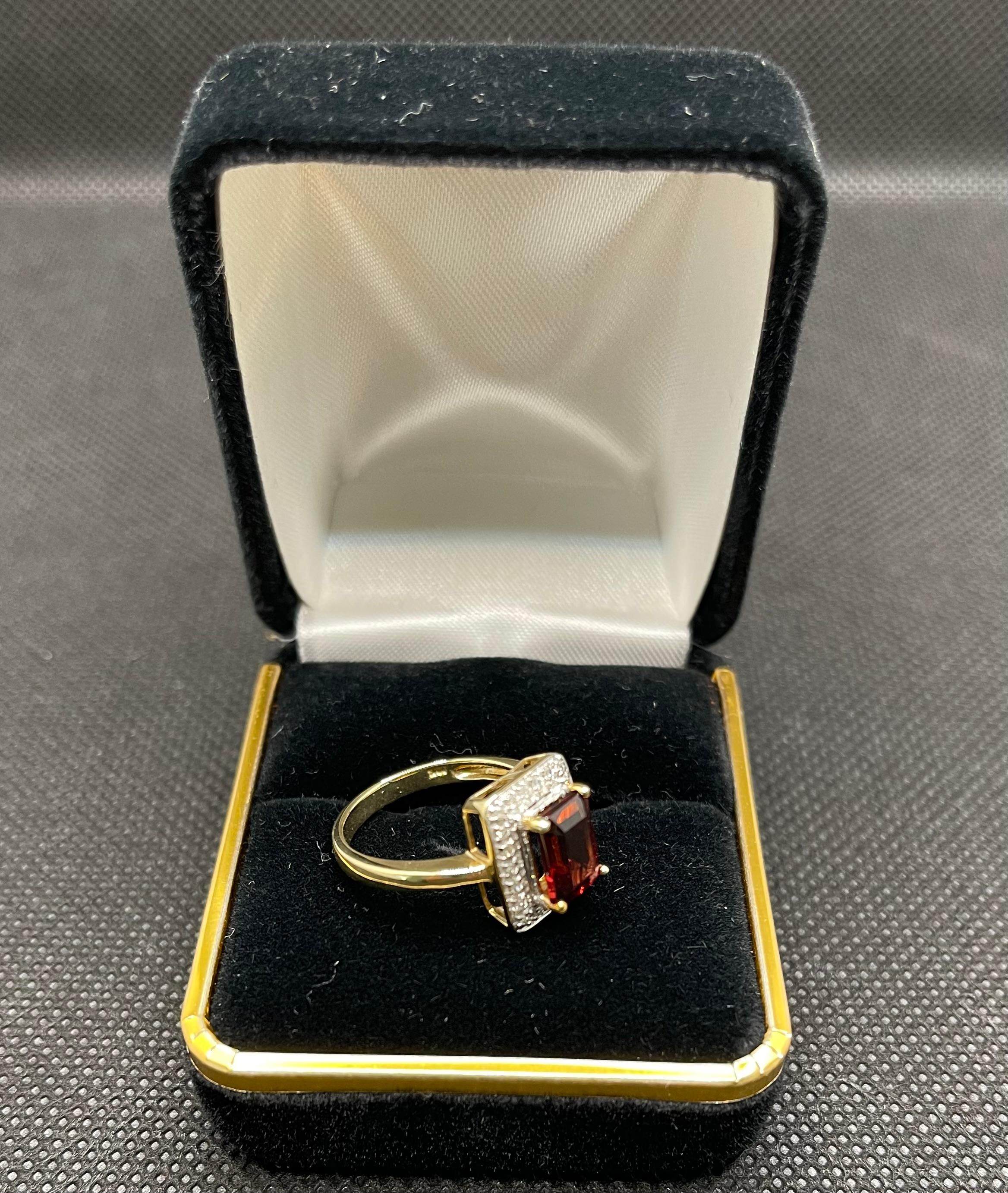 Garnet and Diamond Ring, 10K Yellow Gold , Size 6.0