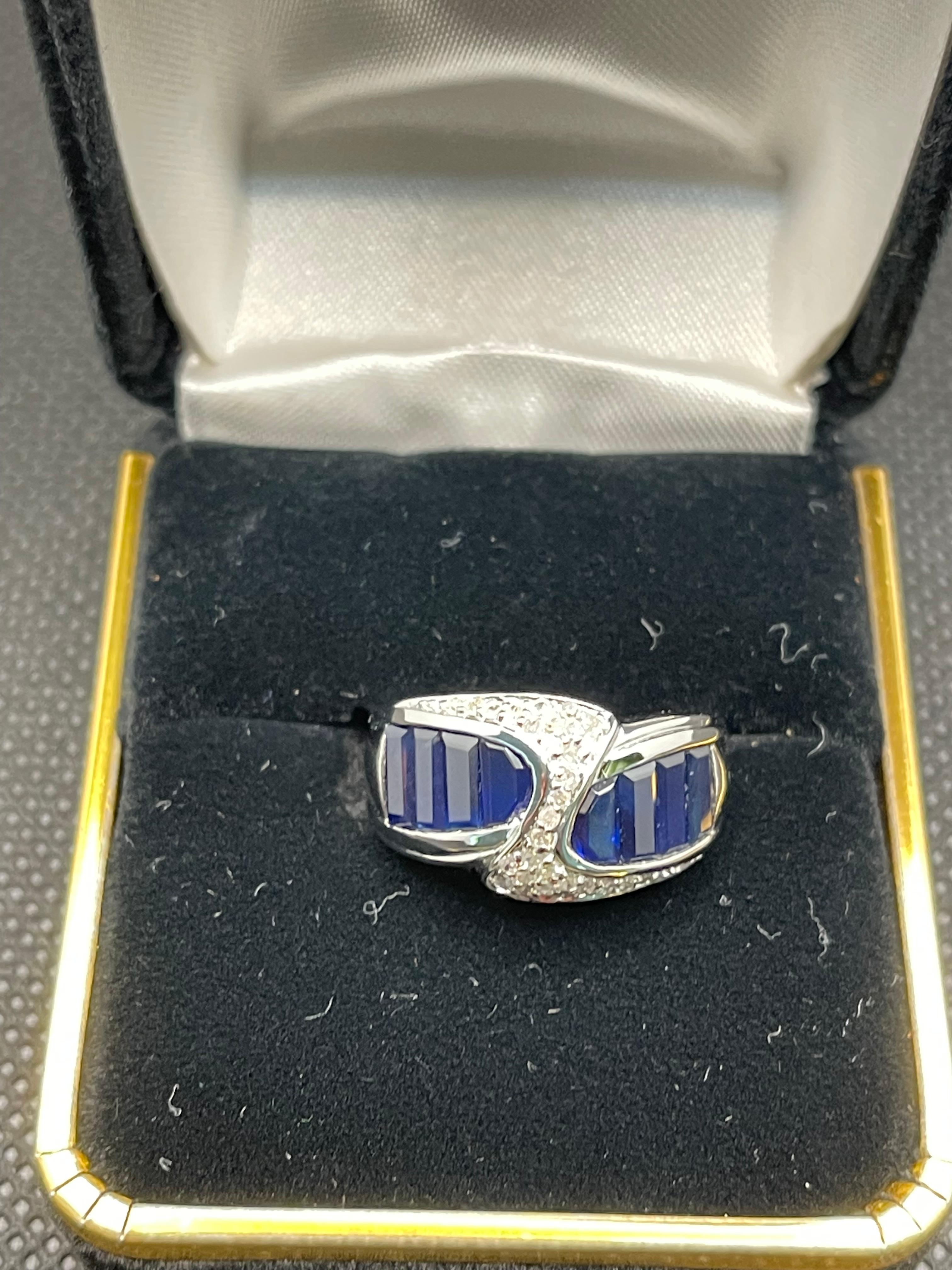 Sapphire and Diamond Ring, 14K White Gold, Size 6.5