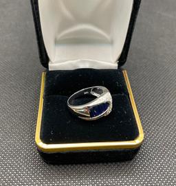 Sapphire and Diamond Ring, 14K White Gold, Size 6.5