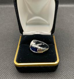 Sapphire and Diamond Ring, 14K White Gold, Size 6.5