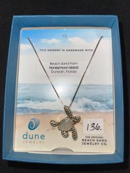 Dune Jewelry, Turtle Necklace with Beach Sand from Honeymoon Island, Florida