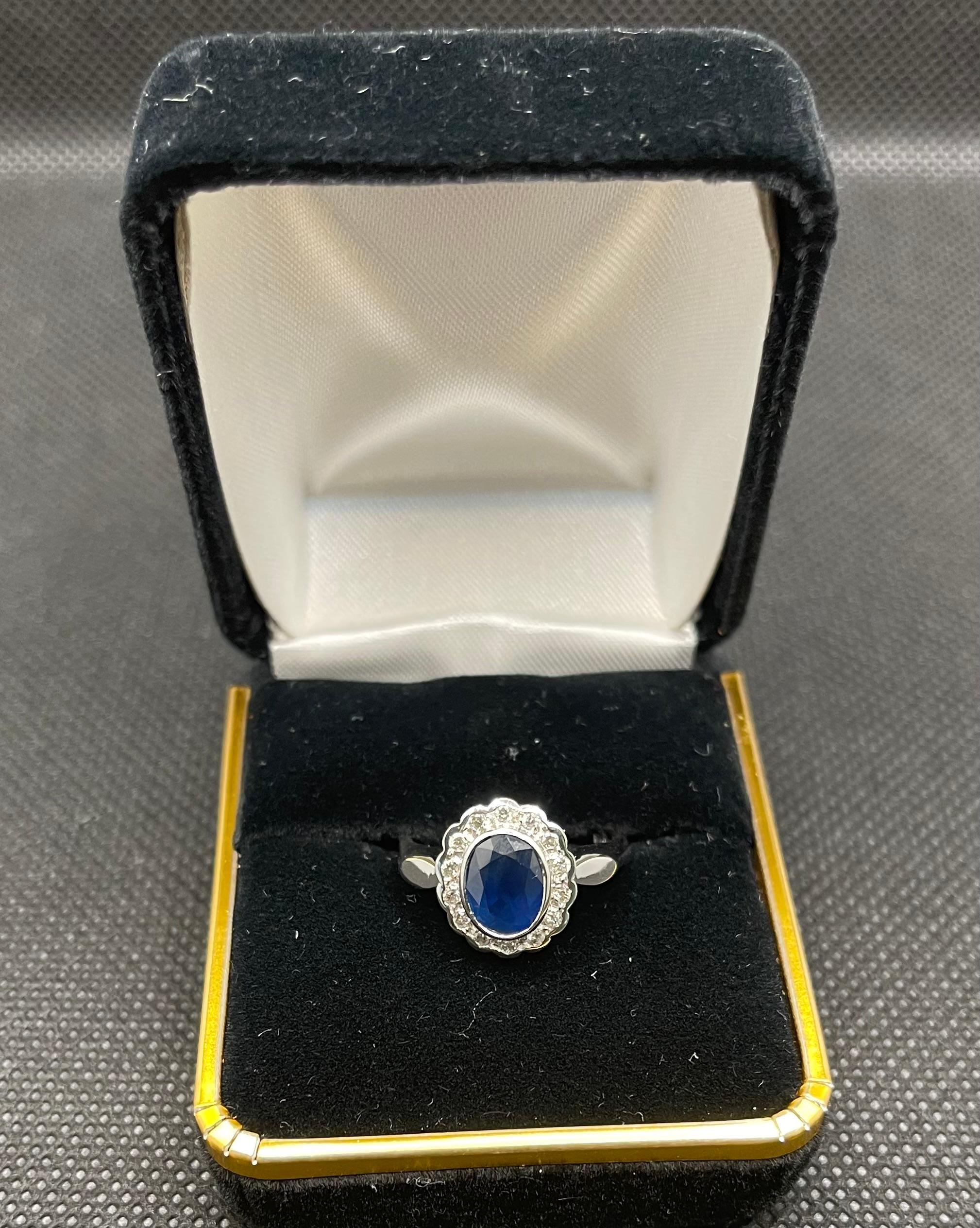 Sapphire and Diamond Ring, 18K White Gold,  Size 7.0