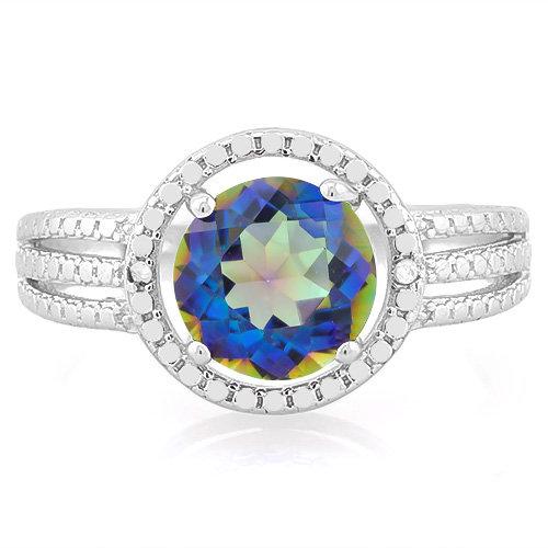 SPARKLING ! 2 CARAT OCEAN MYSTIC GEMSTONE & DIAMOND 925 STERLING SILVER RING