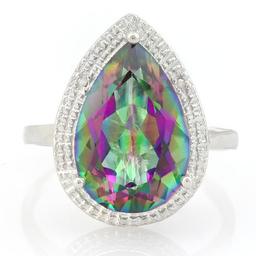 SPLENDID ! 5 1/5 CARAT MYSTIC GEMSTONE & DIAMOND 925 STERLING SILVER RING