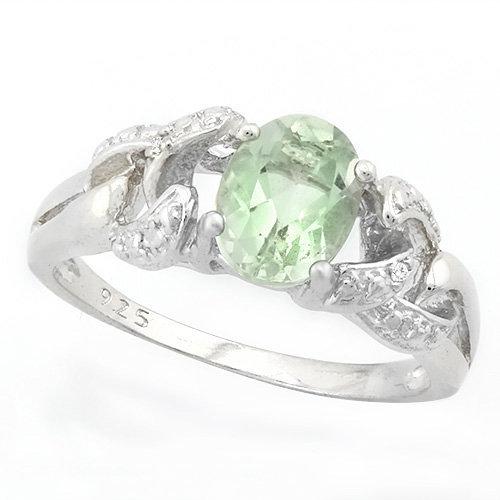 BRILLIANT ! 1 CARAT GREEN AMETHYST & DIAMOND 925 STERLING SILVER RING