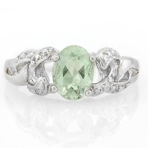 BRILLIANT ! 1 CARAT GREEN AMETHYST & DIAMOND 925 STERLING SILVER RING