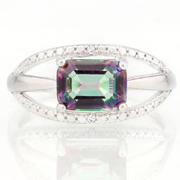 WHOPPING 1 1/3 CARAT MYSTIC GEMSTONE & GENUINE DIAMONDS 925 STERLING SILVER RING