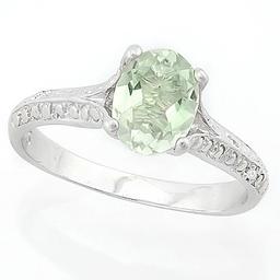 EXQUISITE ! 1 CARAT GREEN AMETHYST & DIAMOND 925 STERLING SILVER RING