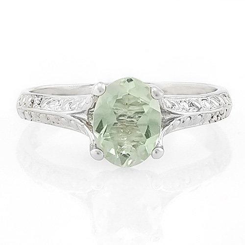 EXQUISITE ! 1 CARAT GREEN AMETHYST & DIAMOND 925 STERLING SILVER RING