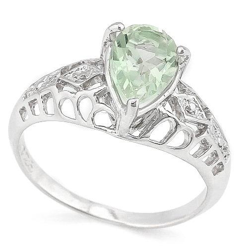 WHOPPING 1 1/5 CARAT GREEN AMETHYST & DIAMOND 925 STERLING SILVER RING